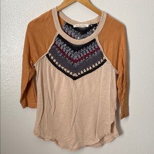 We The Free People granny crochet knit raglan boho tee XS